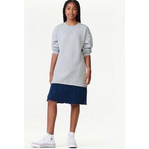 Free Assembly Girls Gray Crewneck Sweatshirt Dress Navy Pleated Skirt Size M 7 8